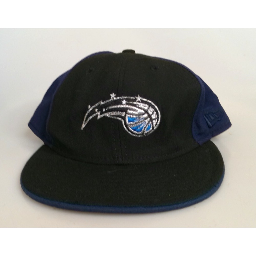 VTG Orlando Magic Hat Cap 2 Tone Black Blue Fitted 7 1/4 Basketball Logo New Era